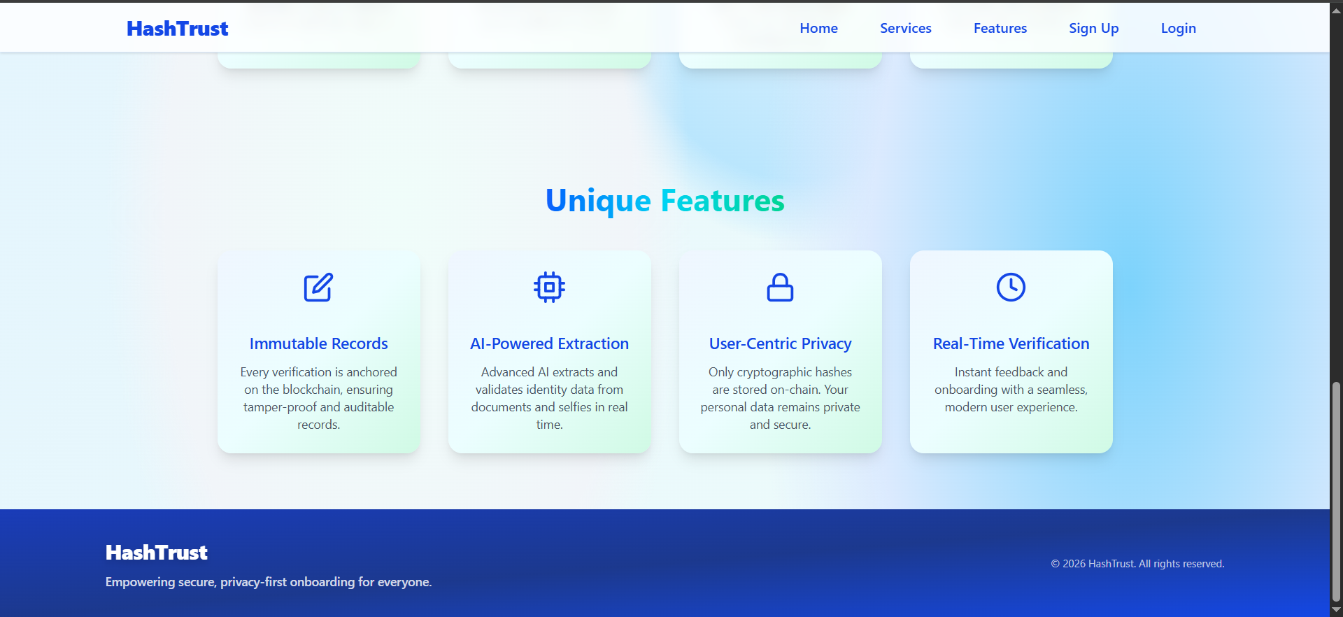 Unique features section